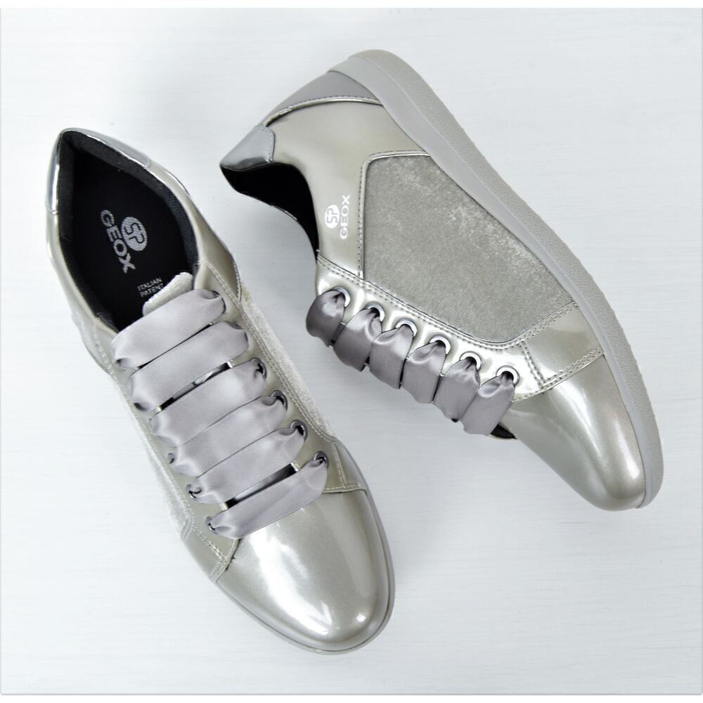 New! GEOX Women's Patent Velvet Lace up Comfort Shoes Sneakers - Picture 4 of 7